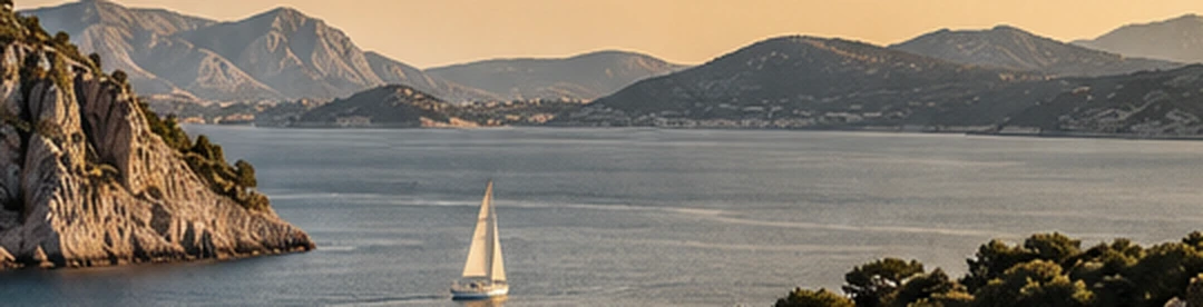 Adriatic-inspired coastline and sailboat — Editorial illustration